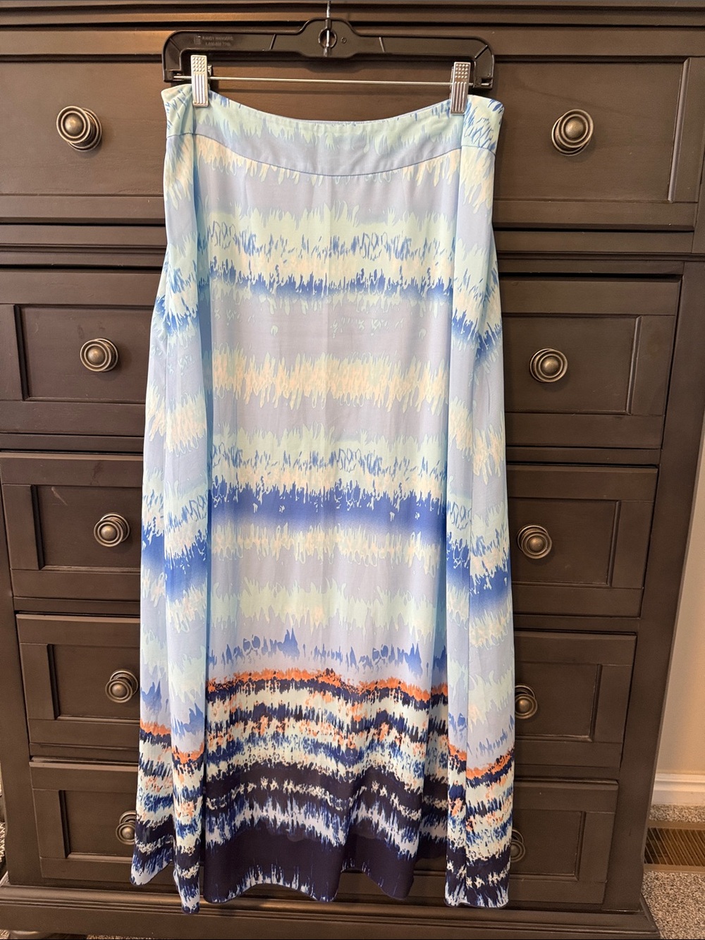 Cato Light Blue Printed Maxi Skirt with Navy and Coral Accents